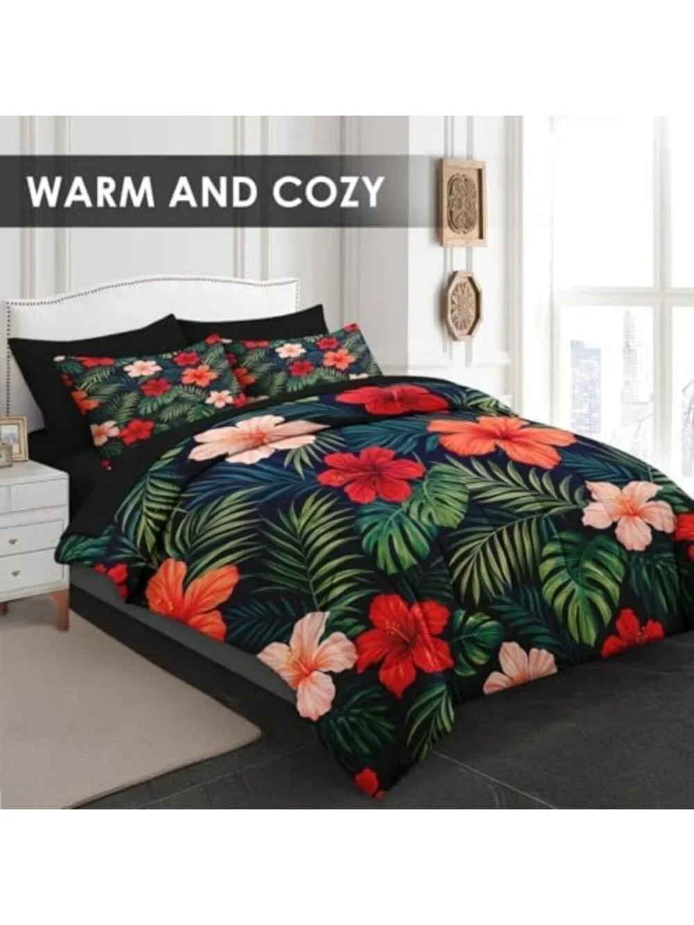 Tropical Queen Comforter Set with Sheets - 7 Piece Summer Bedding Collection